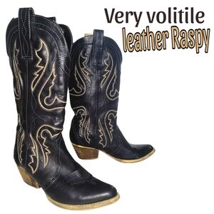 Very Volatile Black Leather Cowboy  Western Boots